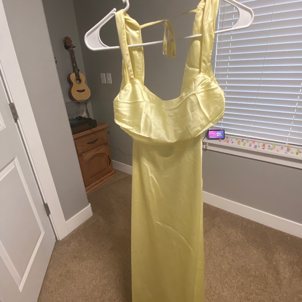 Yellow Satin Formal Maxi Dress